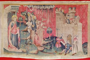 町の包囲、「アンジェの黙示録」からの77番、1373-87年（タペストリー） 作： Nicolas Bataille
